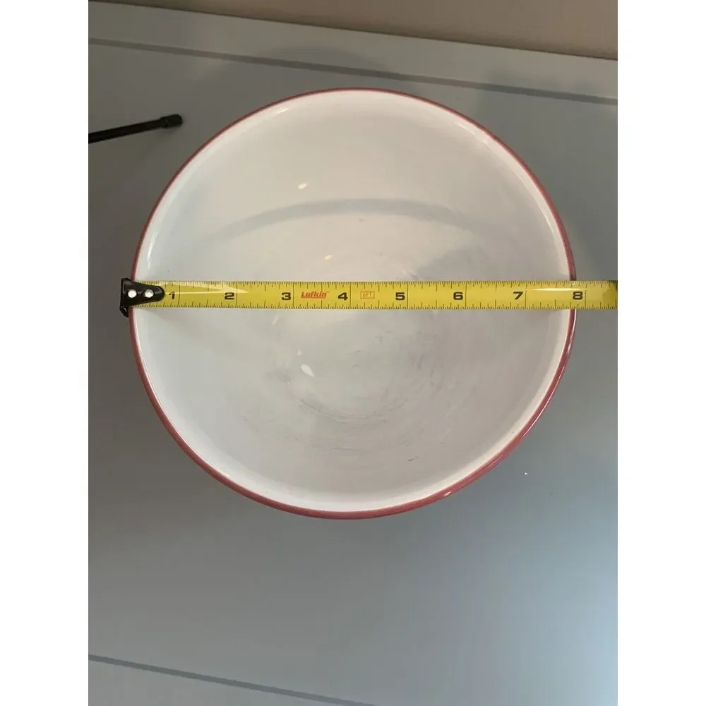 Pier 1 Serving Bowl Hand Painted Made in Italy Red‎ & White Stripe
